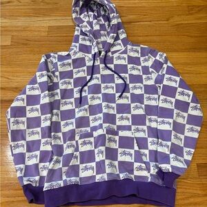 Stussy Lavender and White Checkered Sweatshirt